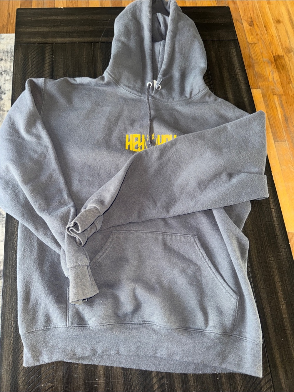 Gray Men's Hooded Sweatshirt with Yellow Chest Print